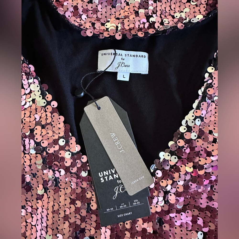 Universal Standard x J.Crew T-Shirt Dress V-neck NYE Date Night Pink Sequin LG - Picture 8 of 17